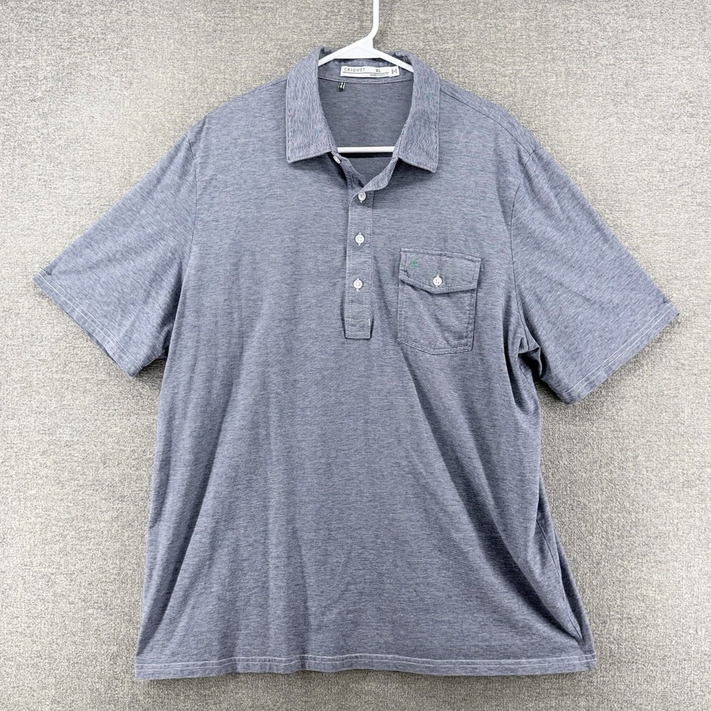 Criquet Golf Polo Shirt Men Size XL Blue Stripe White Pima Cotton Short Sleeve